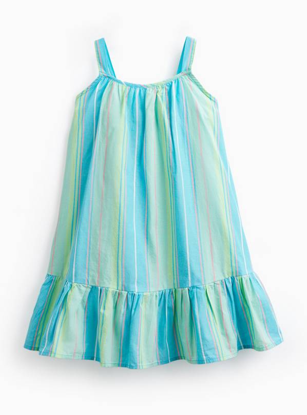 Green Stripe Print Sleeveless Poplin Dress 6 years